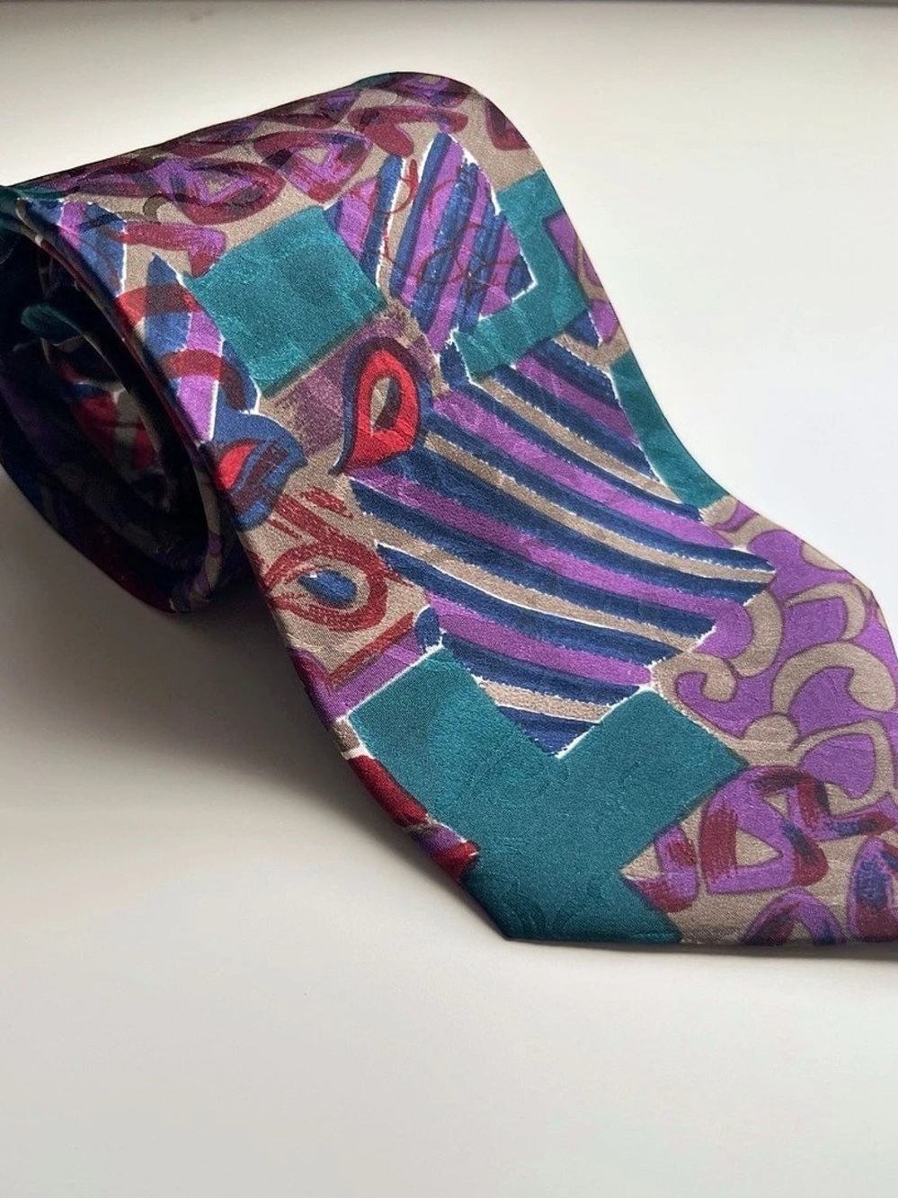 Stefano Rossini 100% Silk Wide Tie 4” Abstract Geometric Multicolor Retro